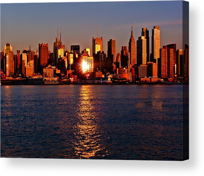 Best New York Skyline Photos Acrylic Print featuring the photograph New York Skyline Stars at Sunset by Mitchell R Grosky