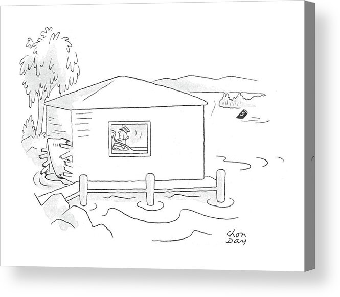 (woman Driving A Boat Into A Boat House And Crashes Through The Other Side. )
Problems Acrylic Print featuring the drawing New Yorker July 15th, 1950 by Chon Day