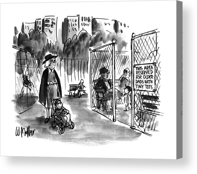 No Caption
Elderly Woman With Child In Park Notices A Section Of The Park Is Separated By A Gate And The Sign On The Gate Reads Acrylic Print featuring the drawing New Yorker September 11th, 1995 by Warren Miller