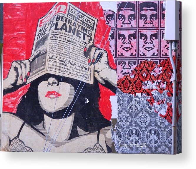 Wall Art Acrylic Print featuring the photograph Shepard Fairey Graffiti Andre the Giant And His Posse Wall Mural by Kathy Barney
