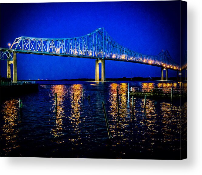 Bridge Acrylic Print featuring the photograph Night Commodore Barry Bridge by Louis Dallara