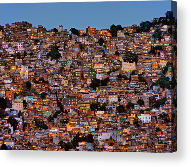 Landscape Acrylic Print featuring the photograph Nightfall In The Favela Da Rocinha by Adelino Alves