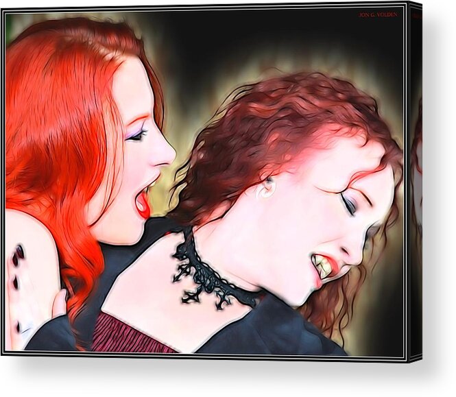 Vampires Acrylic Print featuring the painting No Necking Allowed by Jon Volden