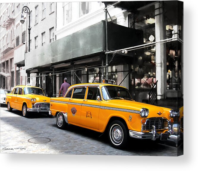 Arte Urbano Acrylic Print featuring the digital art NY Streets - Yellow Cabs 1 by Gabriel T Toro
