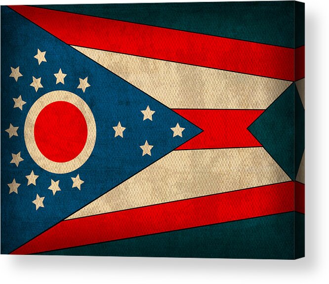 Ohio Acrylic Print featuring the mixed media Ohio State Flag Art on Worn Canvas by Design Turnpike