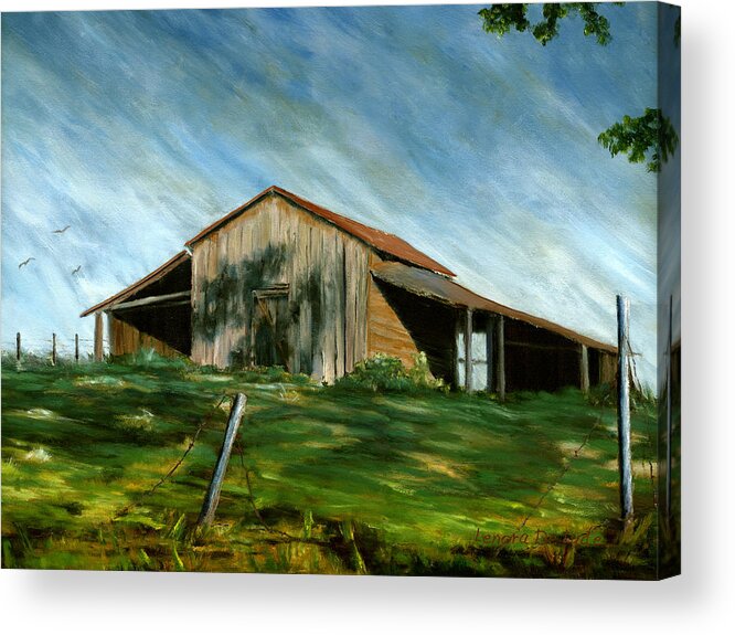 Barn Acrylic Print featuring the painting Old Barn Landscape Art Pleasant Hill Louisiana by Lenora De Lude