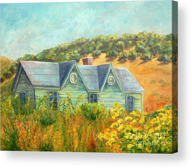 House Acrylic Print featuring the painting Old Green House on the Hill by Terry Taylor