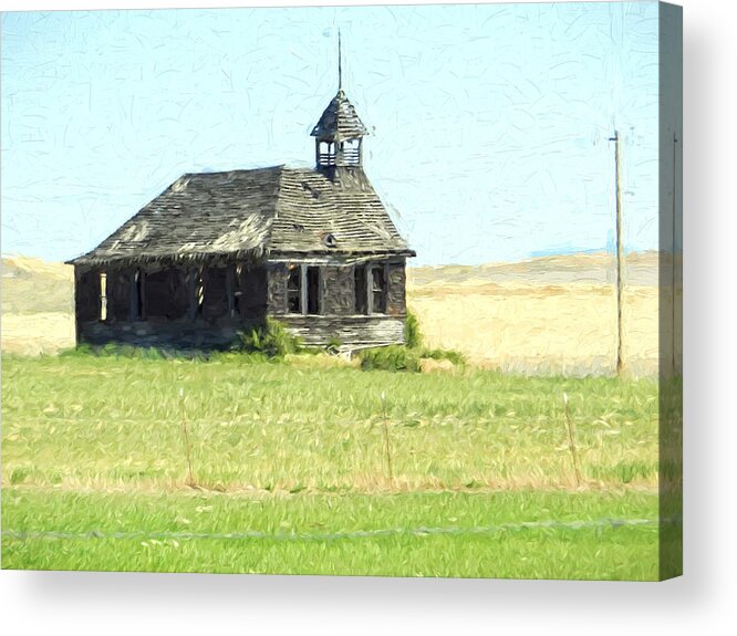  Acrylic Print featuring the digital art Old Schoolhouse in Eastern Washington 2 by Cathy Anderson