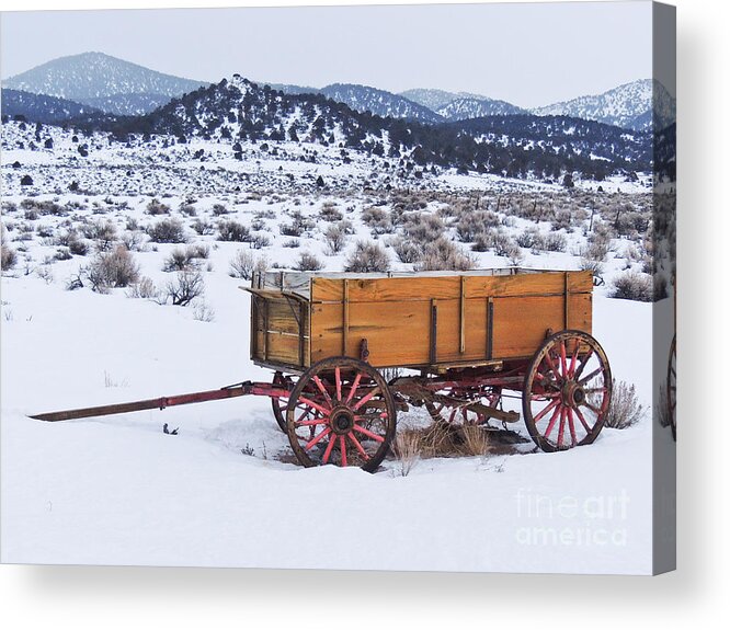Wagon Acrylic Print featuring the digital art Old Wagon in Snow by L J Oakes