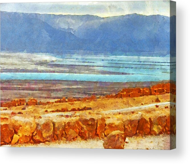 Landscape Acrylic Print featuring the digital art On the Road to Masada by Digital Photographic Arts