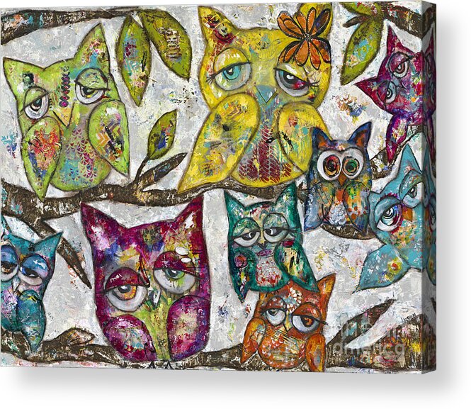 Owl Acrylic Print featuring the painting Owl Together by Kirsten Koza Reed