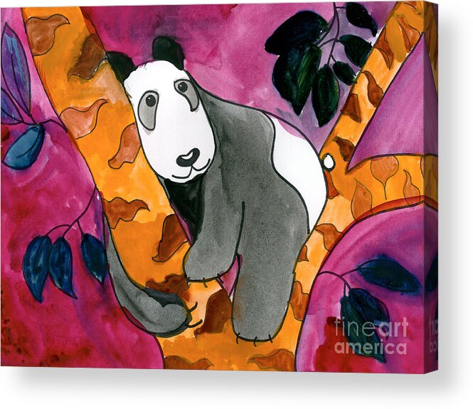 Panda Acrylic Print featuring the painting Panda by Roxanne Hanson Age Eleven