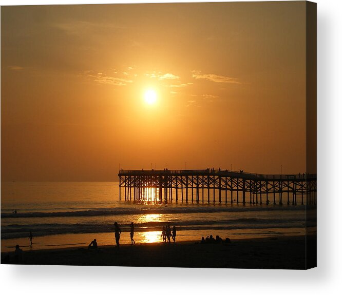 San Diego Acrylic Print featuring the photograph PB sunset over the pier by Nathan Rupert