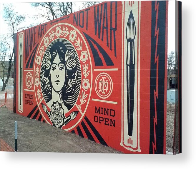 #obey #peace #make #art #not #war #goddess #wallart #streetart #popart #shepardfairey #open #mind #fairey #urban #stencil #collage #grafitti #modern #shepard #banksy #instagram #insta #follow #l.a #canvas #prints #poster Acrylic Print featuring the photograph Peace Goddess Obey Wall by Natalie Paz