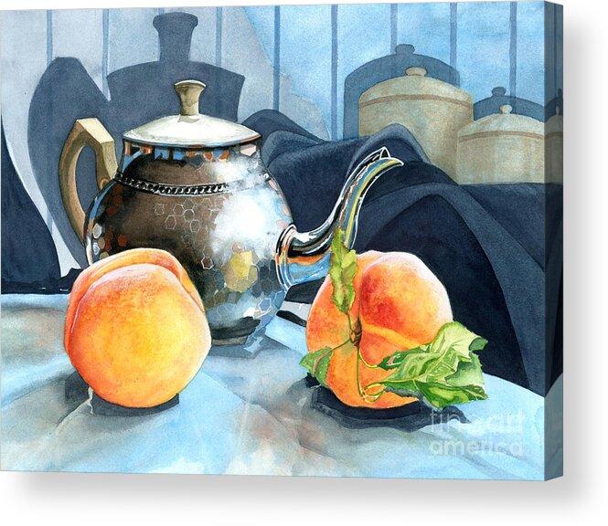 Fruit Acrylic Print featuring the painting Peaches and Tea by Barbara Jewell
