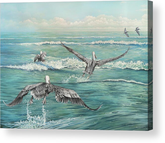 Pelican Acrylic Print featuring the digital art Pelican Beach by Bruce Nawrocke