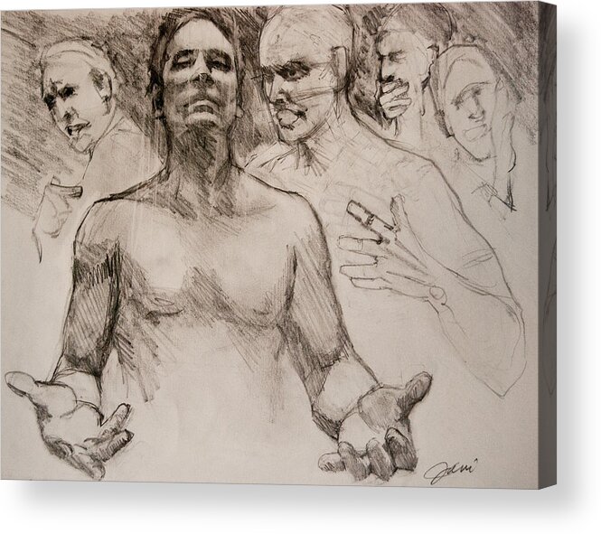 People Acrylic Print featuring the drawing Persecution Sketch by Jani Freimann