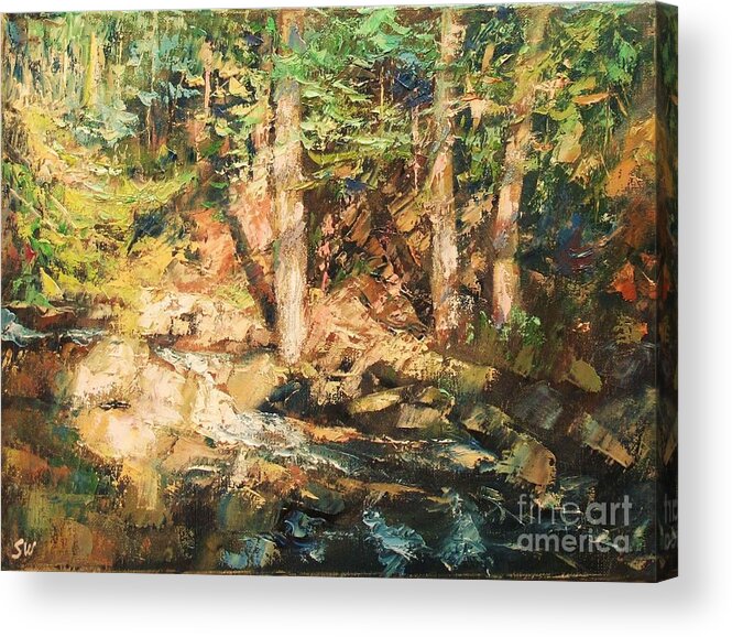 Sean Wu Acrylic Print featuring the painting Pine Trees by Sean Wu