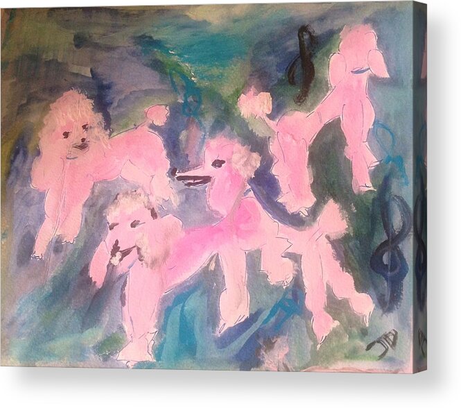 Poodle Acrylic Print featuring the painting Pink Poodle Polka by Judith Desrosiers