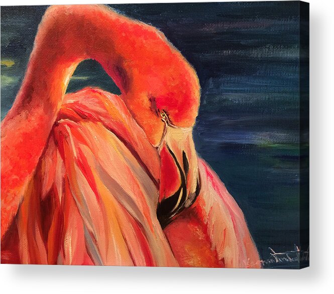 Flamingo Acrylic Print featuring the painting Pink Sunset by Ksenia VanderHoff