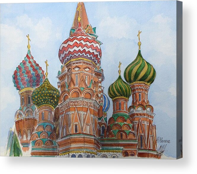 Architecture Acrylic Print featuring the painting Pokrovski Cathedral Saint Basil by Henrieta Maneva