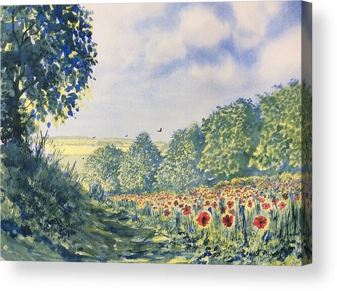 Glenn Marshall Yorkshire Artist Acrylic Print featuring the painting Poppies A'plenty by Glenn Marshall
