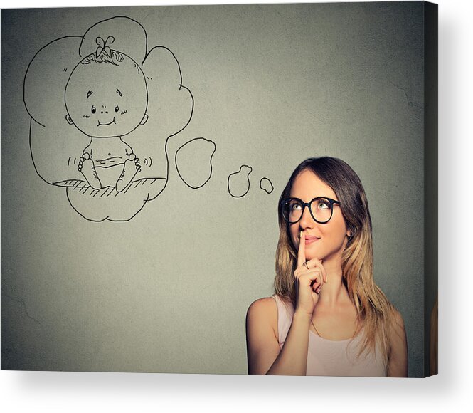 People Acrylic Print featuring the photograph Portrait woman thinking dreaming of a child by SIphotography