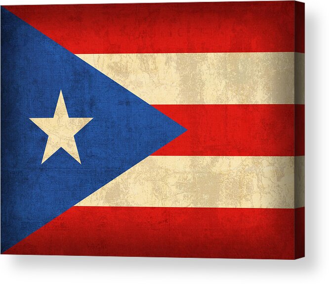 Puerto Acrylic Print featuring the mixed media Puerto Rico Flag Vintage Distressed Finish by Design Turnpike