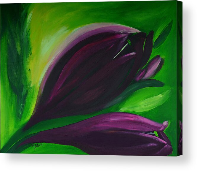 Tulips Acrylic Print featuring the painting Queen Of The Night Tulips by Donna Blackhall