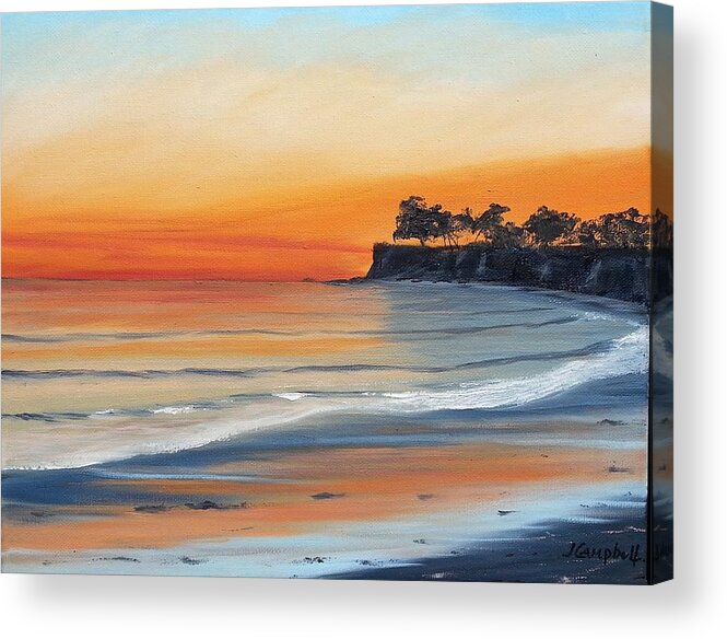 Santa Barbara  Beach Ocean Goleta Art Coast California Pacific Ucsb Acrylic Print featuring the painting Quiet Sunset by Jeffrey Campbell