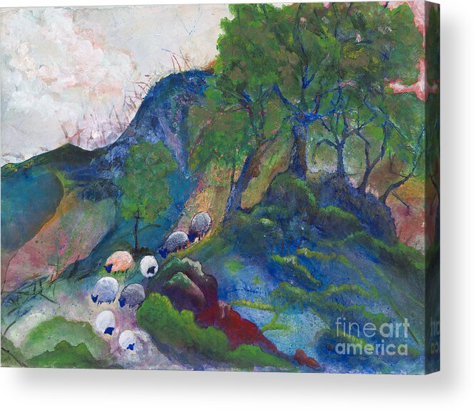 Sheep Acrylic Print featuring the painting Quiller's Sheep by Ginny Neece