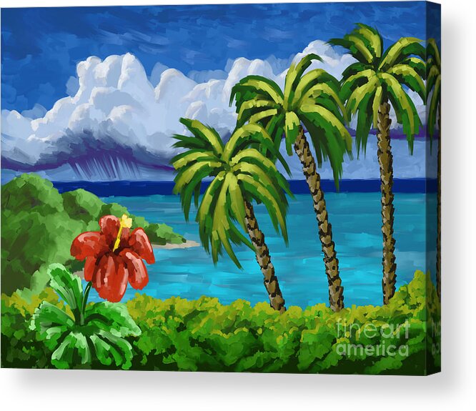 Rain Acrylic Print featuring the painting Rain In The Islands by Tim Gilliland