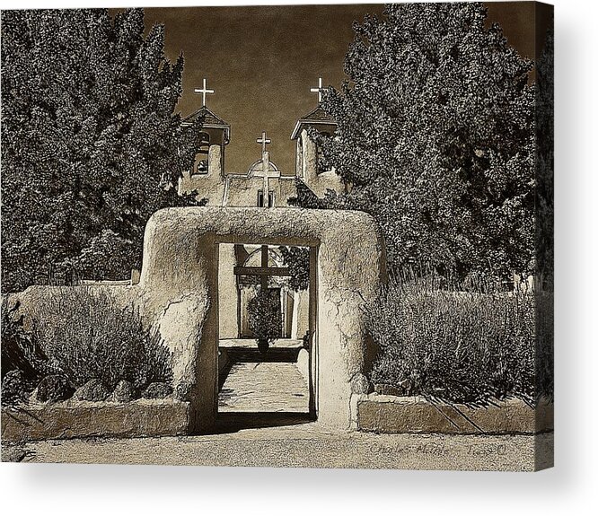 Santa Acrylic Print featuring the mixed media Ranchos Gate on Rice Paper by Charles Muhle