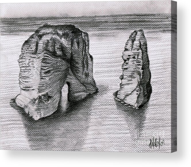 Raouché Rock Acrylic Print featuring the drawing Raouche Rock by Lynellen Nielsen