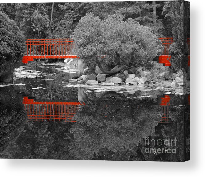 Black Acrylic Print featuring the photograph Red Bridge Black and White by Erick Schmidt