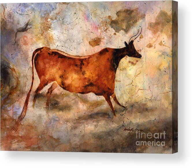 Cave Acrylic Print featuring the painting Red Cow by Hailey E Herrera