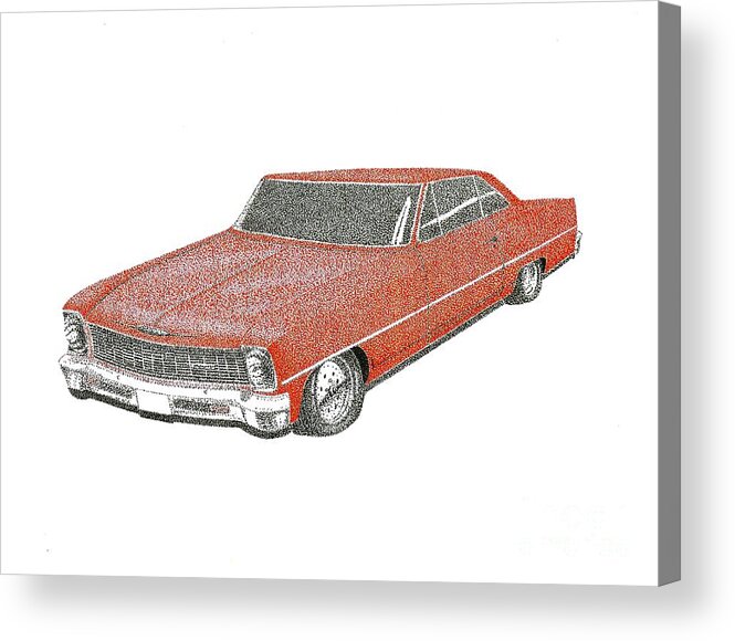 #classic Car Acrylic Print featuring the drawing Red Desire by Kip Vidrine