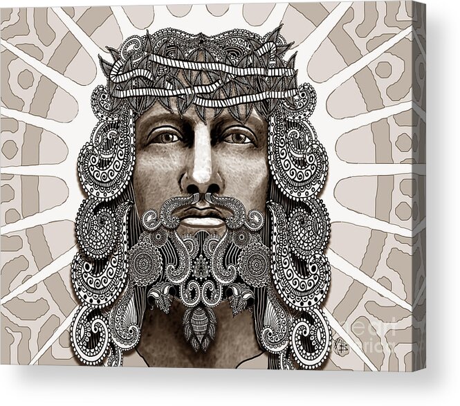 Jesus Acrylic Print featuring the mixed media Redeemer - Modern Jesus Iconography - copyrighted by Christopher Beikmann