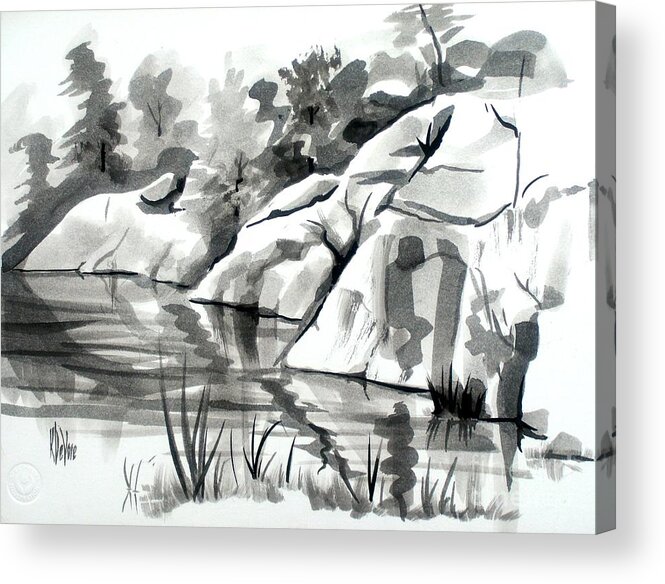 Reflections At Elephant Rocks State Park No I102 Acrylic Print featuring the painting Reflections at Elephant Rocks State Park No I102 by Kip DeVore