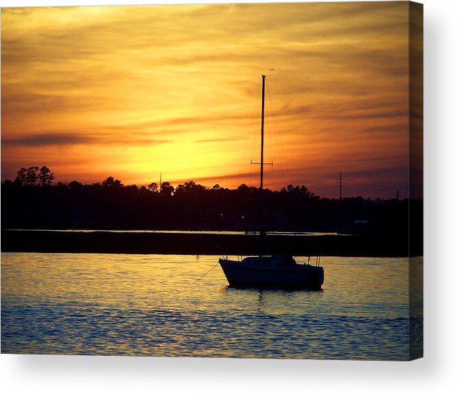 Sailboat Acrylic Print featuring the photograph Resting In A Mango Sunset by Sandi OReilly