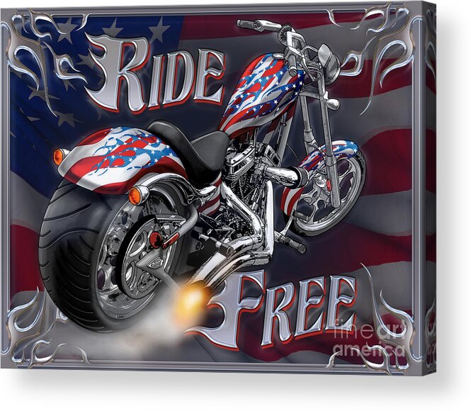 Motorcycle Acrylic Print featuring the painting Ride Free by JQ Licensing