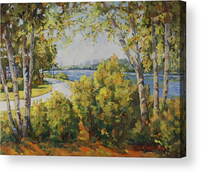 Rockford Il Acrylic Print featuring the painting Rock River Bike Path by Ingrid Dohm