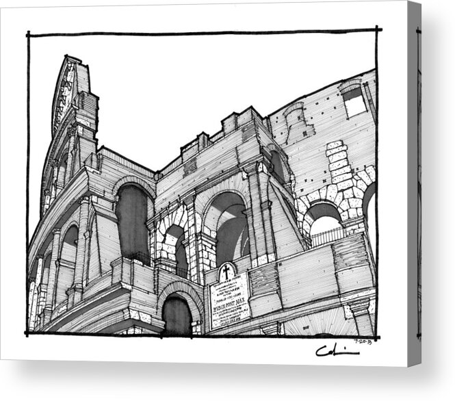 Sketch Acrylic Print featuring the drawing Roman Colosseum by Calvin Durham