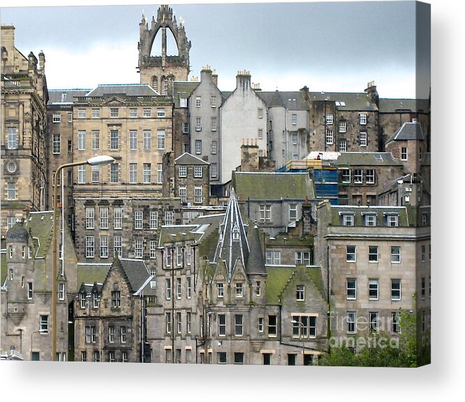 Scotland Edinburgh Rooftops Europe Architecture Green Rustic Aged City Acrylic Print featuring the photograph Roofs of Edinburgh by Suzanne Oesterling