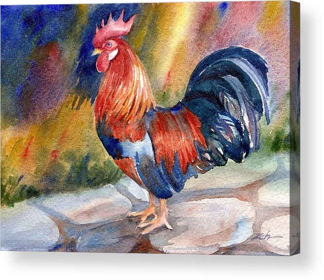 Rooster Acrylic Print featuring the painting Rooster at Sunrise by Janet Zeh