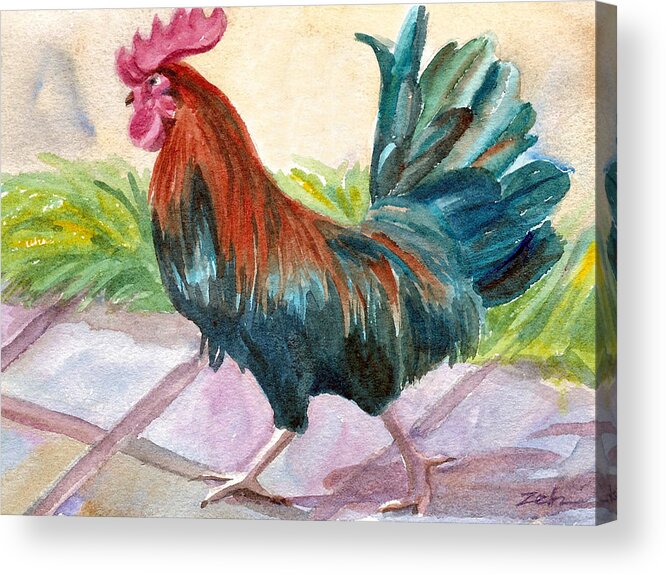 Rooster Art Acrylic Print featuring the painting Rooster by Janet Zeh
