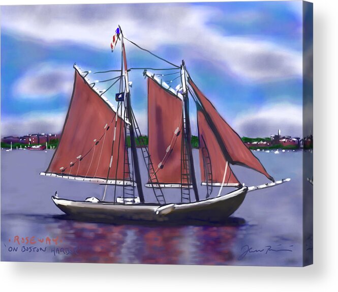 Ship Acrylic Print featuring the painting Roseway On Boston Harbor by Jean Pacheco Ravinski