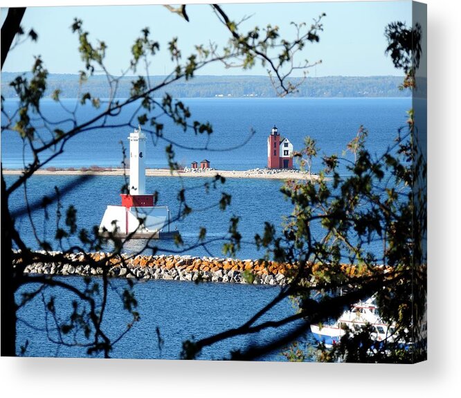 Lighthouses Acrylic Print featuring the photograph Round Island Lighthouse and Round Island Passage Light by Keith Stokes