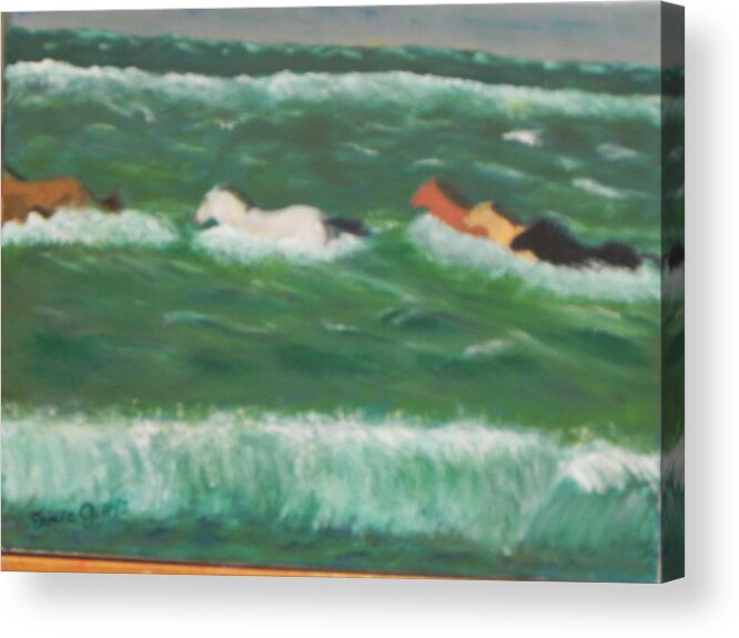 Ponies Acrylic Print featuring the painting Running Before the Tide by Ernie Goldberg