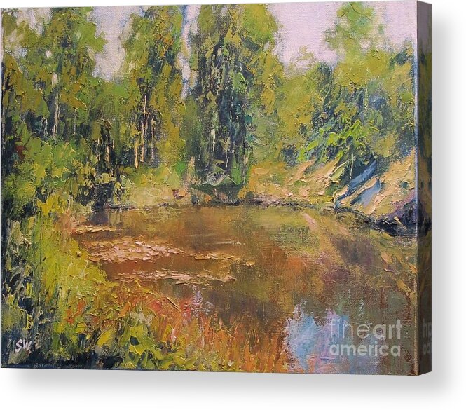 Sean Wu Acrylic Print featuring the painting Sacred Pond by Sean Wu